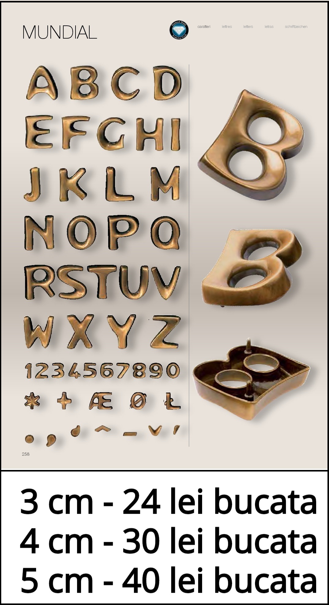 litere bronz corsivo